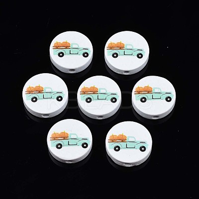 Autumn Theme Printed Natural Wood Beads WOOD-T021-100-1