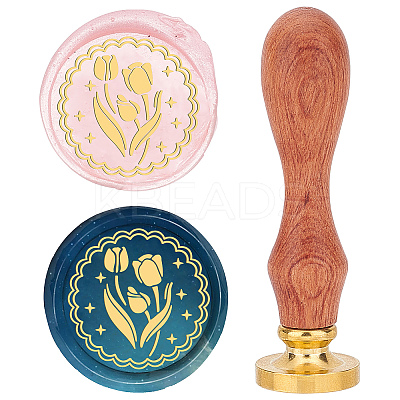 Brass Wax Seal Stamp with Wood Handle AJEW-WH0412-0016-1