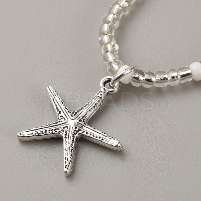 Alloy Starfish Charm Glass Seed Beaded Toe Ring Stretch Anklets for Women AJEW-WH0270-832-1