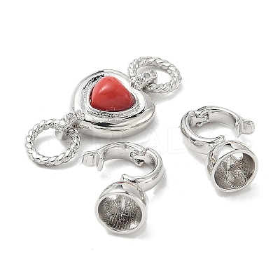Heart Brass Micro Pave Clear Cubic Zirconia Fold Over Clasps KK-U059-42P-1