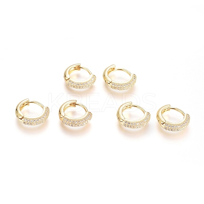 Brass Micro Pave Clear Cubic Zirconia Huggie Hoop Earrings LS-EJEW-G275-02G-1