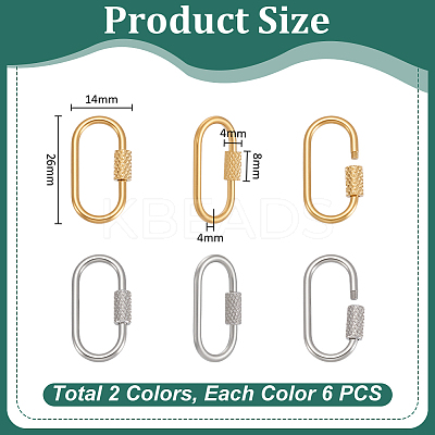 12Pcs 2 Colors 304 Stainless Steel Screw Carabiner Lock Charms STAS-UN0064-17-1