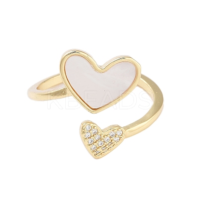 Rack Plating Heart Brass Micro Pave Cubic Zirconia Open Cuff Rings for Women RJEW-B064-16G-1