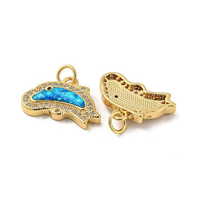 Brass Micro Pave Cubic Zirconia with Synthetic Opal Pendants KK-D096-06A-G-1
