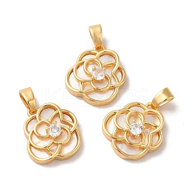 Brass Crystal Rhinestone Flower Charms with Natural Shell KK-I703-12G-1