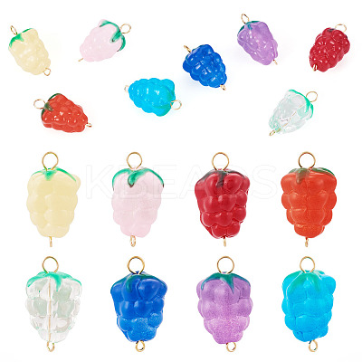 8Pcs 8 Styles Handmade Lampwork Grapes Connector Charms PALLOY-TAC0156-1