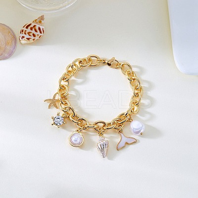 Beach Style Alloy Enamel & Plastic Pearl Charm Bracelets WG5E974-05-1