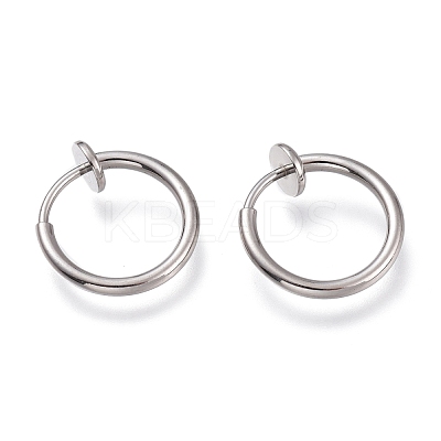 Tarnish Resistant 304 Stainless Steel Retractable Clip-on Hoop Earrings X-STAS-O135-01E-1