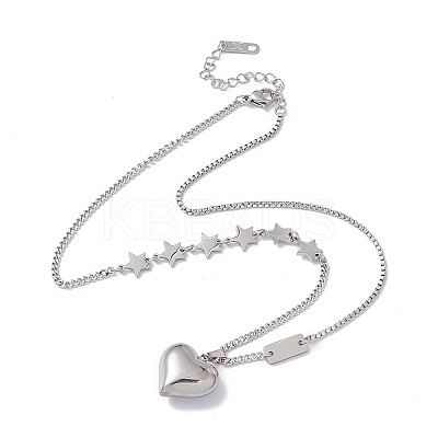 Non-Tarnish 304 Stainless Steel Heart & Star Pendant Necklace for Women NJEW-F298-12P-1