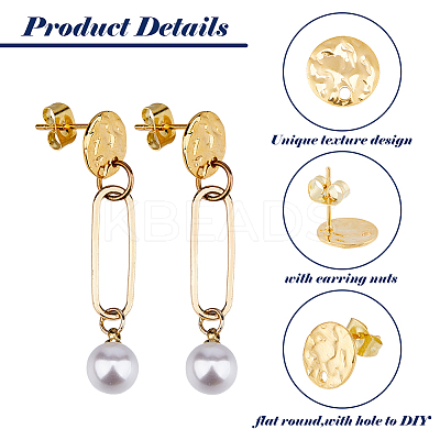 40Pcs 201 Stainless Steel Flat Round Stud Earring Findings STAS-DC0016-47-1