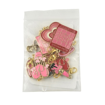 12Pcs 12 Styles Valentine's Day Heart Alloy Enamel Pendant Decorations HJEW-FS00078-01-1