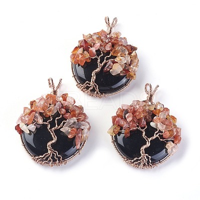Natural Obsidian & Carnelian Big Pendants G-G771-B02-1