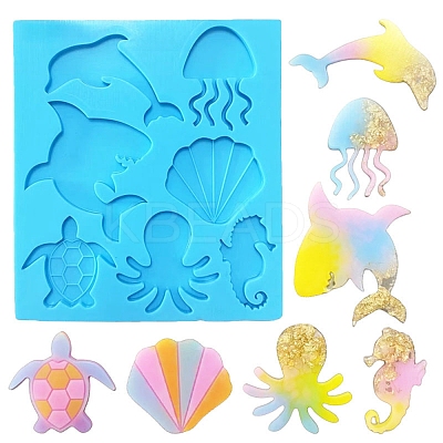 Ocean Theme Mixed Marine Organism DIY Pendant Silhouette Silicone Molds DIY-Q034-04-1