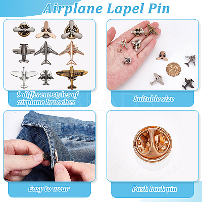 9Pcs 9 Styles Airplane Zinc Alloy Lapel Pin Backs for Backpack Clothes JEWB-FG0001-54-1