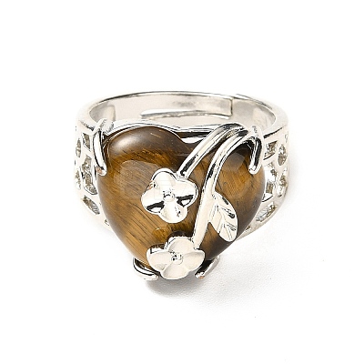 Natural Tiger Eye Adjustable Rings RJEW-P043-03P-16-1