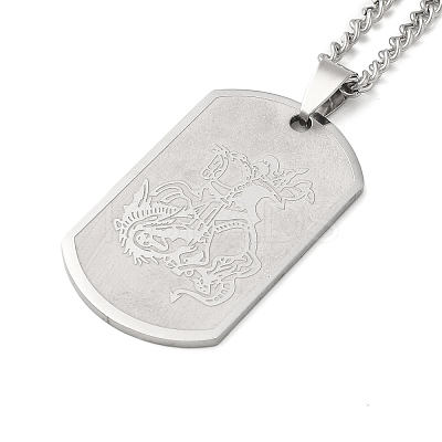 201 Stainless Steel Curb Chain Rectangle with Dragon Pendant Necklaces for Women NJEW-M008-03P-1