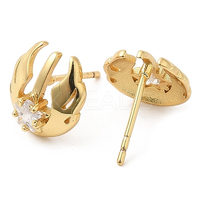 Rack Plating Brass Pave Clear Cubic Zirconia Wing Ear Studs for Women EJEW-Q770-05G-1