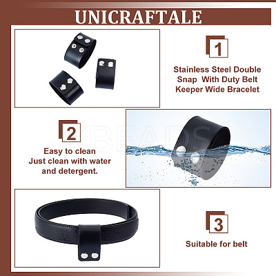 Stainless Steel Double Snap  With Duty Belt Keeper Wide Bracelet BJEW-WH0025-01-1