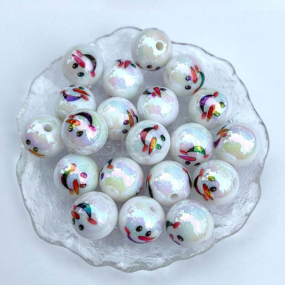 Christmas Theme UV Plating Acrylic Round Beads OACR-ZX006-32A-01-1