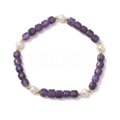 Natural Amethyst & Cultured Freshwater Pearl Beaded Stretch Bracelets for Women BJEW-JB13327-1