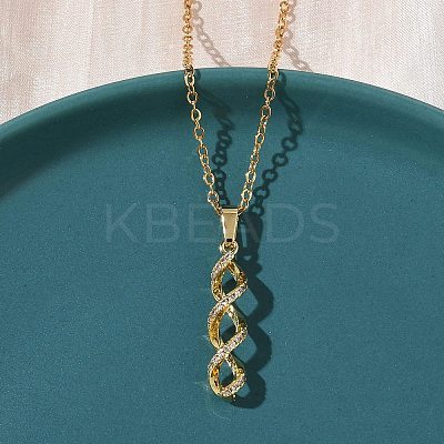 Brass Micro Pave Clear Cubic Zirconia Twist Pendant 304 Stainless Steel Chain Necklaces for Women NJEW-D341-08G-1
