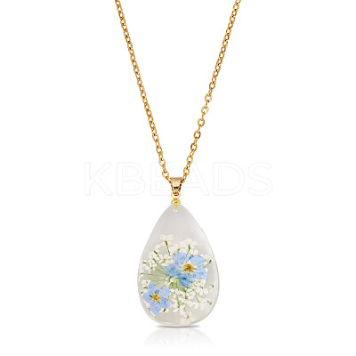 1Pc Dried Flower Stainless Steel Cable Chain Necklaces NJEW-TA0001-19B-1