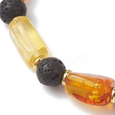 Natural Amber and Lava Rock Beads Stretch Bracelets for Women Men BJEW-JB13385-1