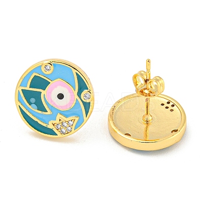 Evil Eye Real 18K Gold Plated Brass Stud Earrings EJEW-L269-055G-1