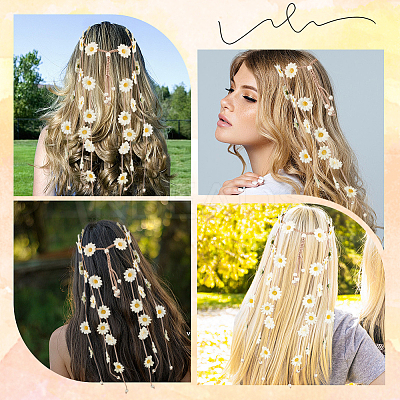 2Pcs Cloth Sunflower Hippie Headband Floral Crown OHAR-CP0001-16-1