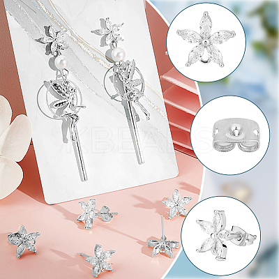 10Pcs Brass Cubic Zirconia Ear Stud Findings KK-BBC0027-62S-1