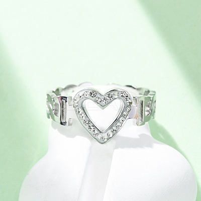 304 Stainless Steel with Rhinestone Adjustable Cuff Rings RJEW-Q020-16P-1