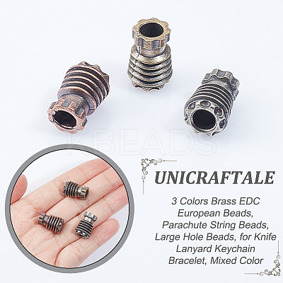 3Pcs 3 Colors Brass EDC European Beads KK-UN0001-86-1