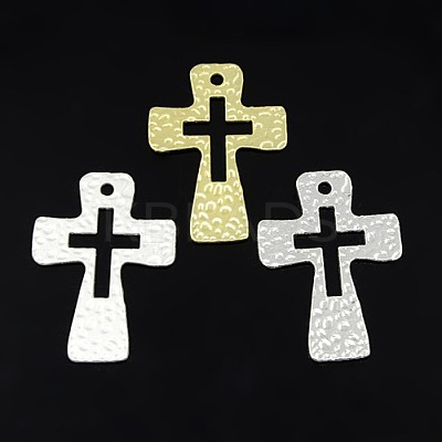 Hammered Cross Alloy Pendants PALLOY-D259-M-1