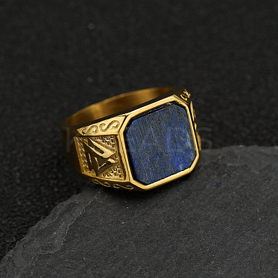 304 Stainless Steel with Natural Lapis Lazuli Finger Rings FS-WG06E27-14-1
