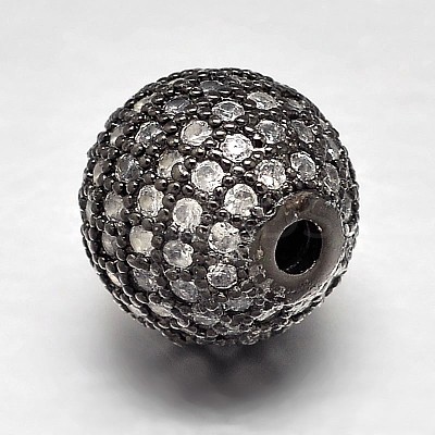 Round Brass Micro Pave Cubic Zirconia Beads ZIRC-N016-01B-12mm-1
