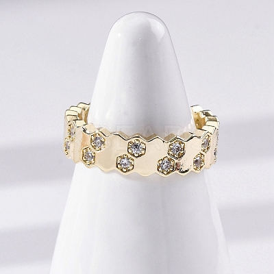 Brass Micro Pave Clear Cubic Zirconia Cuff Rings for Women LS-RJEW-S398-02G-1