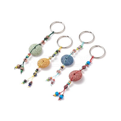 Flat Round Natural Lava Rock Beads Keychain KEYC-O011-08-1