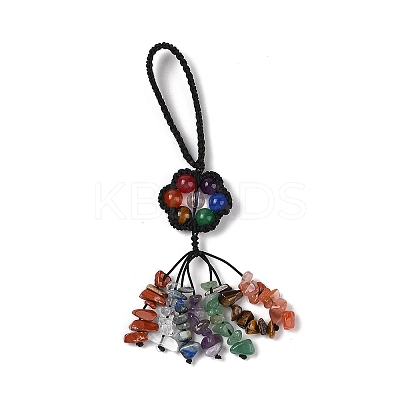 Flower Dyed Natural Gemstone Braided Thread Pendant Decorations HJEW-K046-04A-1