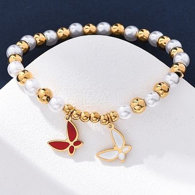 201 Stainless Steel Round Beaded Stretch Bracelets BJEW-C090-03G-D-1