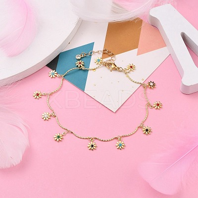 Brass Enamel Charm Anklets AJEW-AN00347-1