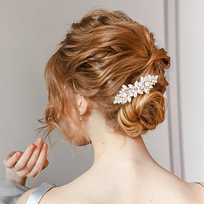 4Pcs 4 Style Flower Crystal Rhinestone Pearl Hair Barrettes OHAR-GO0001-08-1