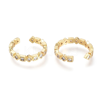Brass Micro Pave Clear Cubic Zirconia Cuff Rings RJEW-I073-03G-1