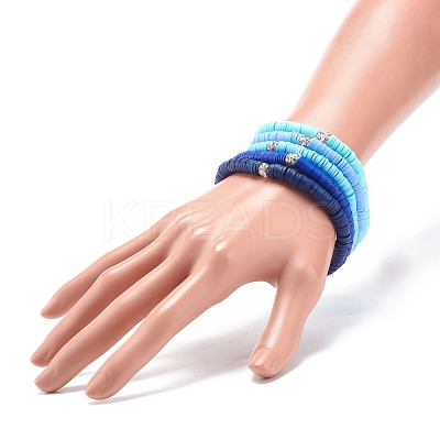 5Pcs 5 Colors Handmade Polymer Clay Heishi Surfer Stretch Bracelet Sets BJEW-JB08691-1