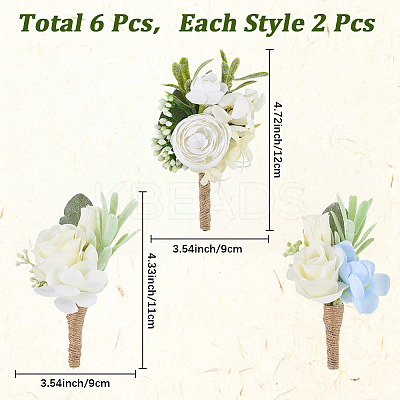 6Pcs 3 Styles Silk Cloth Flower Boutonniere Brooch AJEW-CP0006-34-1