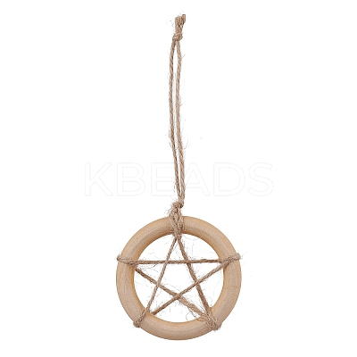 Ring with Star Wood Pendant Decoration HJEW-JM02200-1