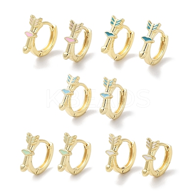 Real 18K Gold Plated Brass Enamel Arrow Hoop Earrings for Women EJEW-L269-136G-1