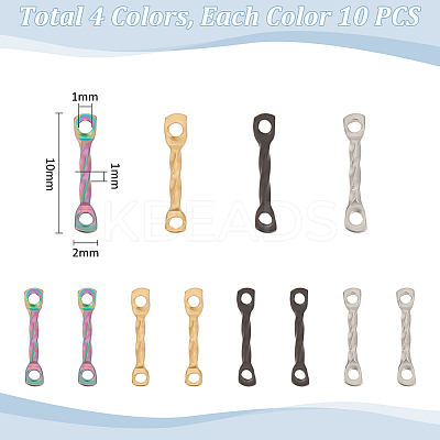40Pcs 4 Colors Ion Plating(IP) 304 Stainless Steel Connector Charms STAS-UN0060-46-1