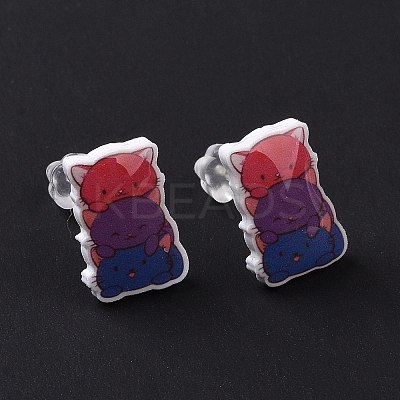 Acrylic Cat Stud Earrings with Platic Pins for Women EJEW-F293-04C-1