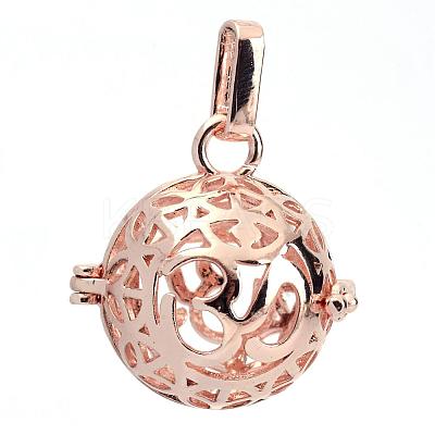 Rack Plating Brass Cage Pendants KK-S751-012RG-1