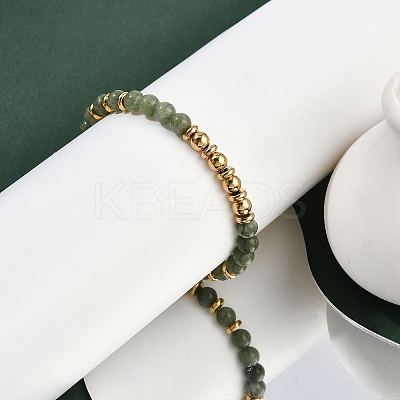 Ion Plating(IP) 304 Stainless Steel & Round Jade Beaded Stretch Bracelets for Women Men BJEW-M046-02G-1